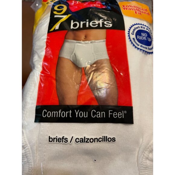 Hanes Mens 9-Pack White Briefs Comfort Fit Enhanced Waistband Size L/G 36-38 Inc - Picture 2 of 7